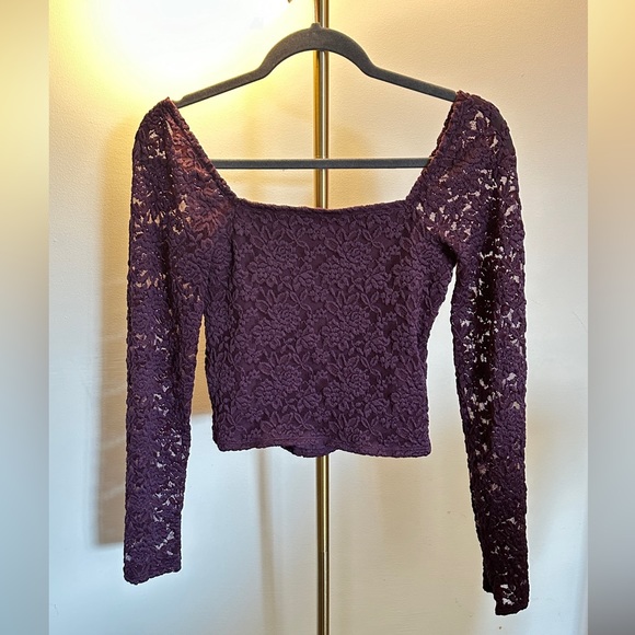 Abercrombie and Fitch lace, square neck, long sleeve top with buttons - Picture 2 of 5